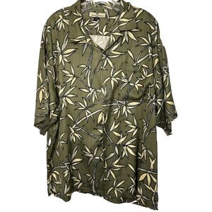Tommy‎ Bahama Mens Shirt 100%Silk Floral Green Size XL Hawaiian Casual Button Up